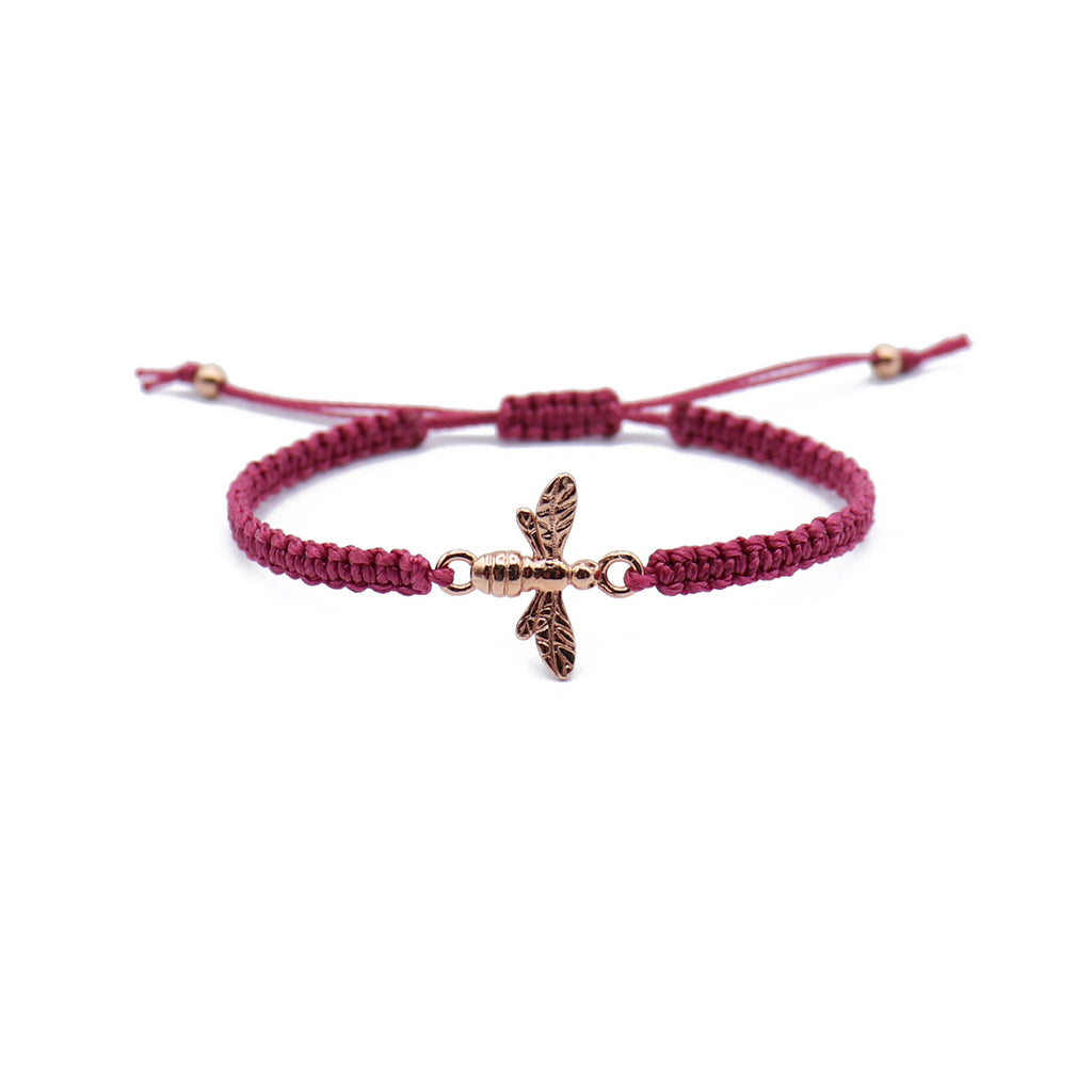 Roseca macrame bracelet with rose gold bee in a color of your choice