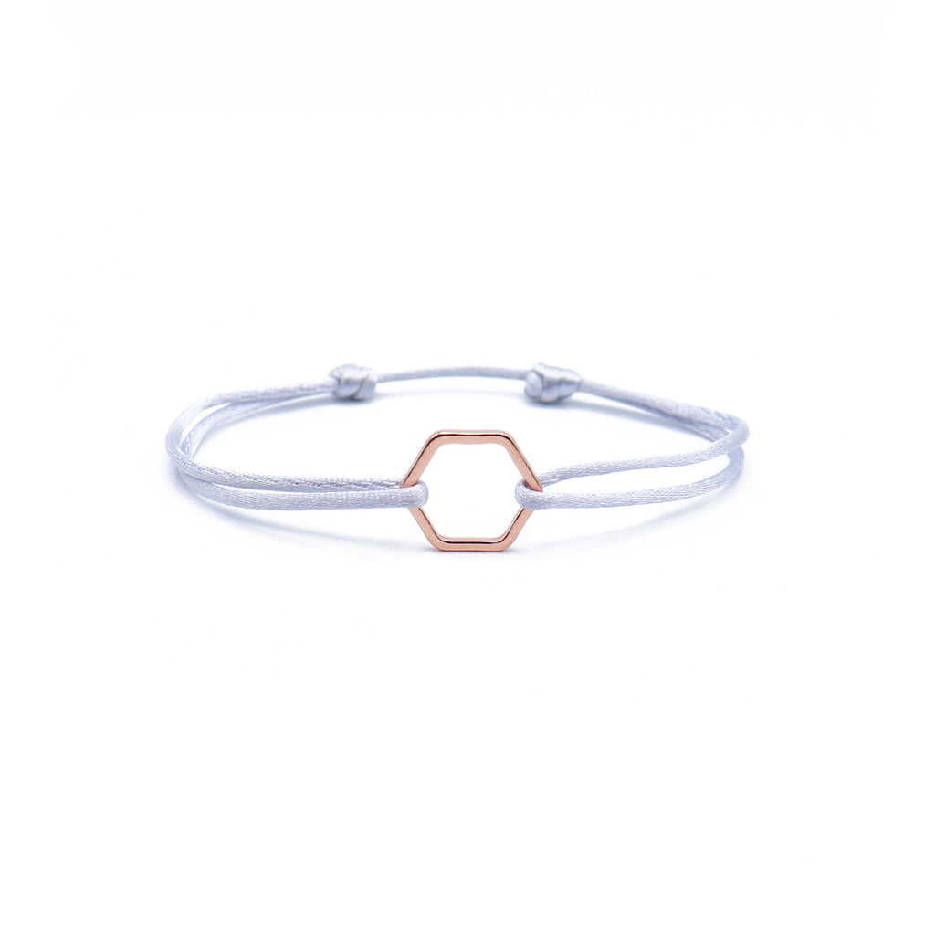 Roseca Satin bracelet with a rose gold hexagon made in a color of your choice
