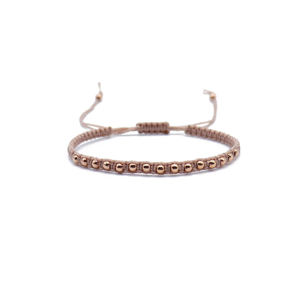 Roseca Vivid macrame bracelet with rose gold beads in a color of your choice