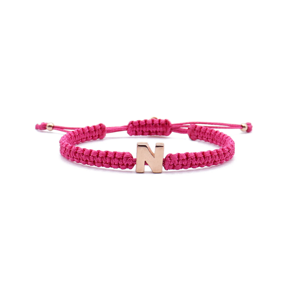 Roseca Initial macrame bracelet with a rose gold initial in a color of your choice